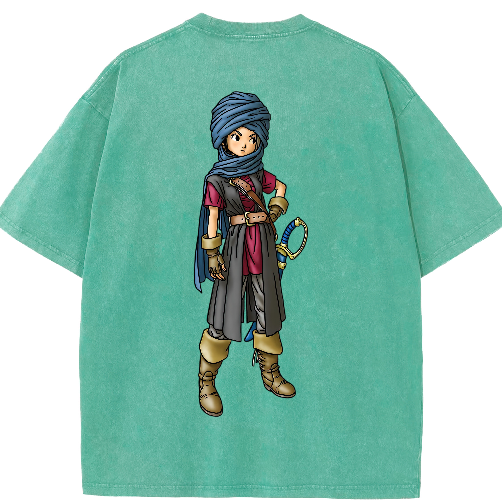 （画像用） ドラゴンクエスト Doragon Kuesuto Dragon Quest 綿100% ヴィンテージ風 半袖Tシャツ（背面プリント）